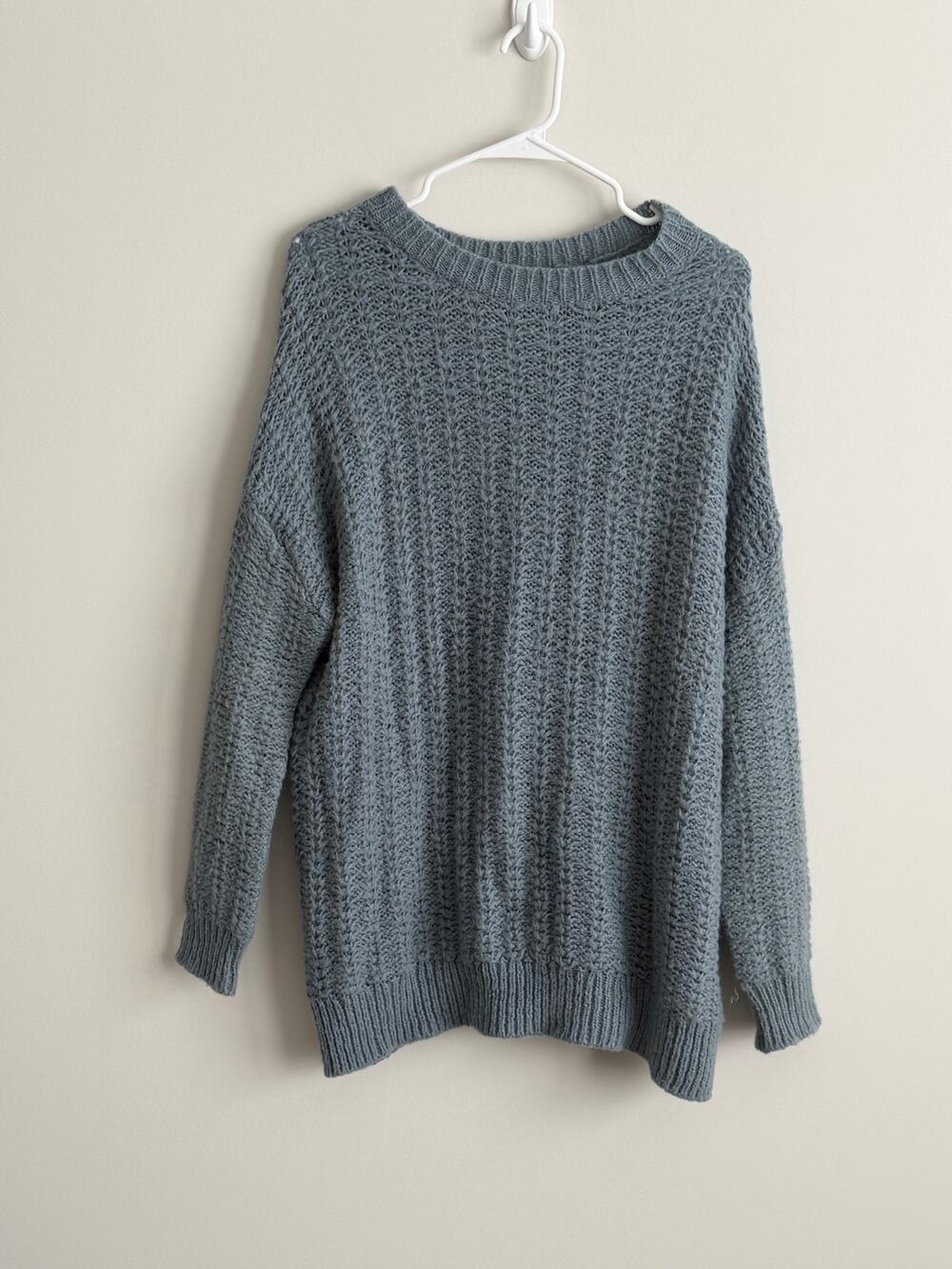 BDG Wool Blend Textured Knit Sweater Oversized Gray Blue Medium